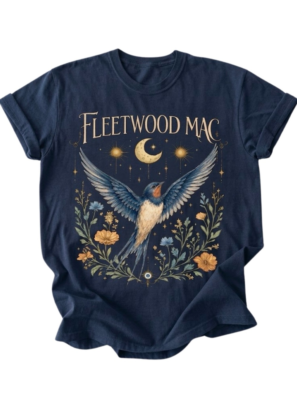 Fleetwood Mac Swallow Moon Bohemian Navy Blue Band Tee